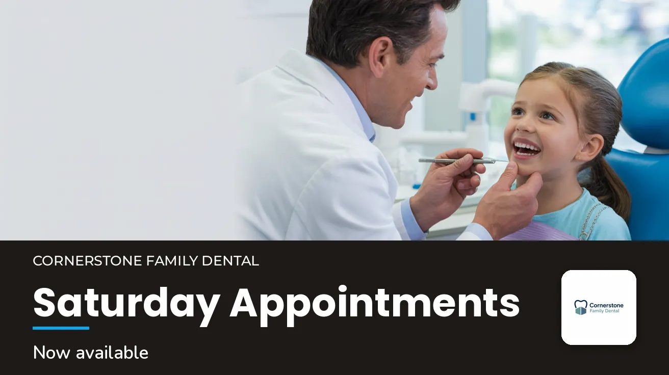 Cornerstone Family Dental — Website banner: SATURDAY APPOINTMENTS