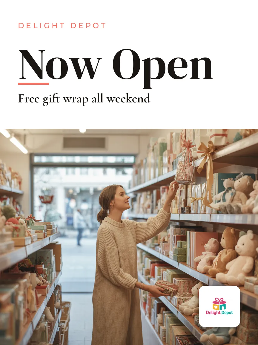 Delight Depot — Printed flyer: NOW OPEN