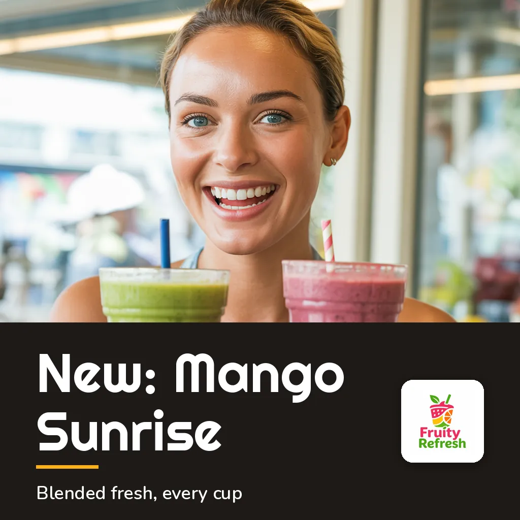 Fruity Refresh — Social media post: NEW: MANGO SUNRISE