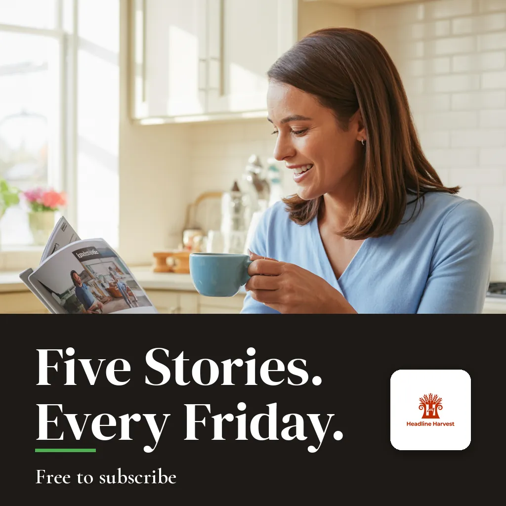 Headline Harvest — Social media post: FIVE STORIES. EVERY FRIDAY.