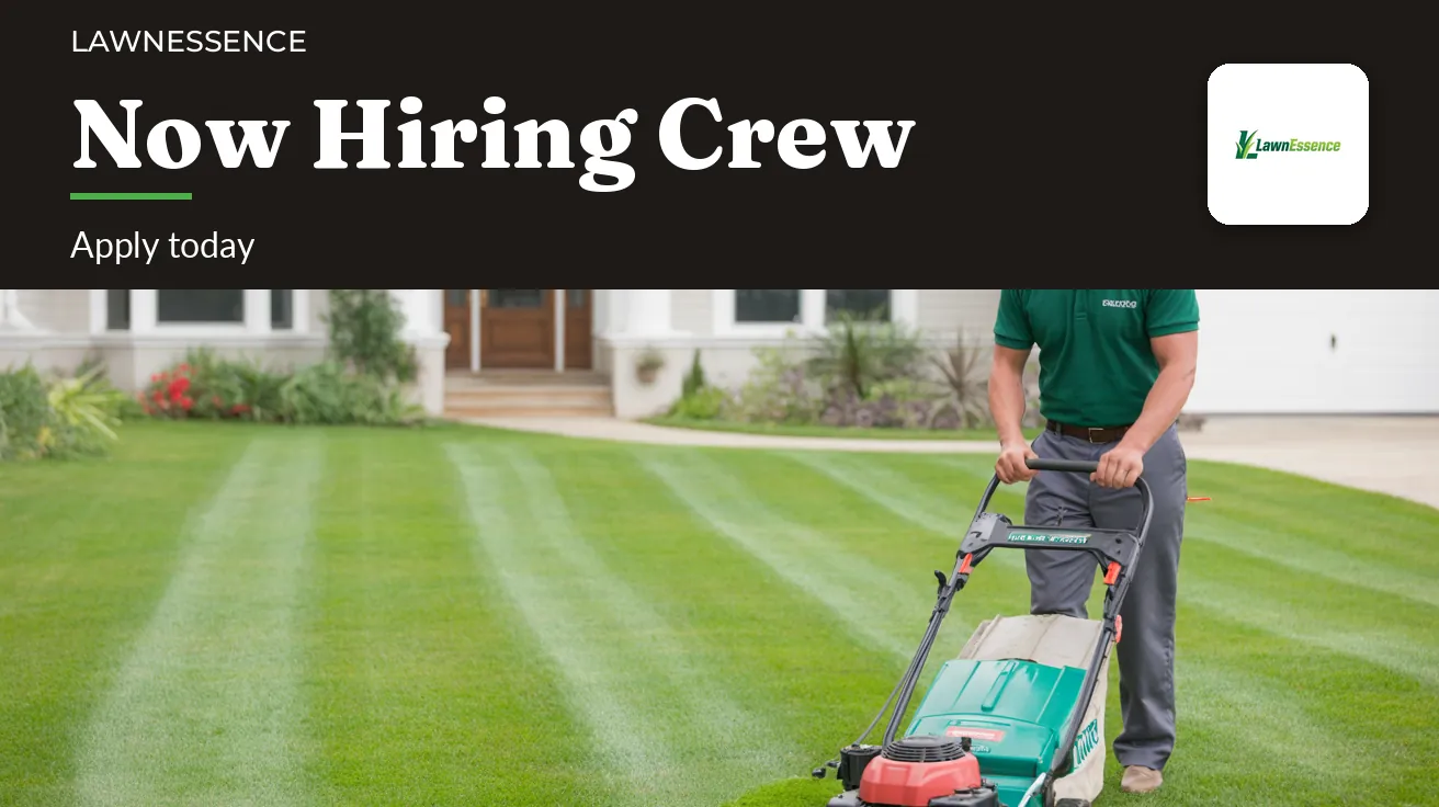 LawnEssence — Website banner: NOW HIRING CREW