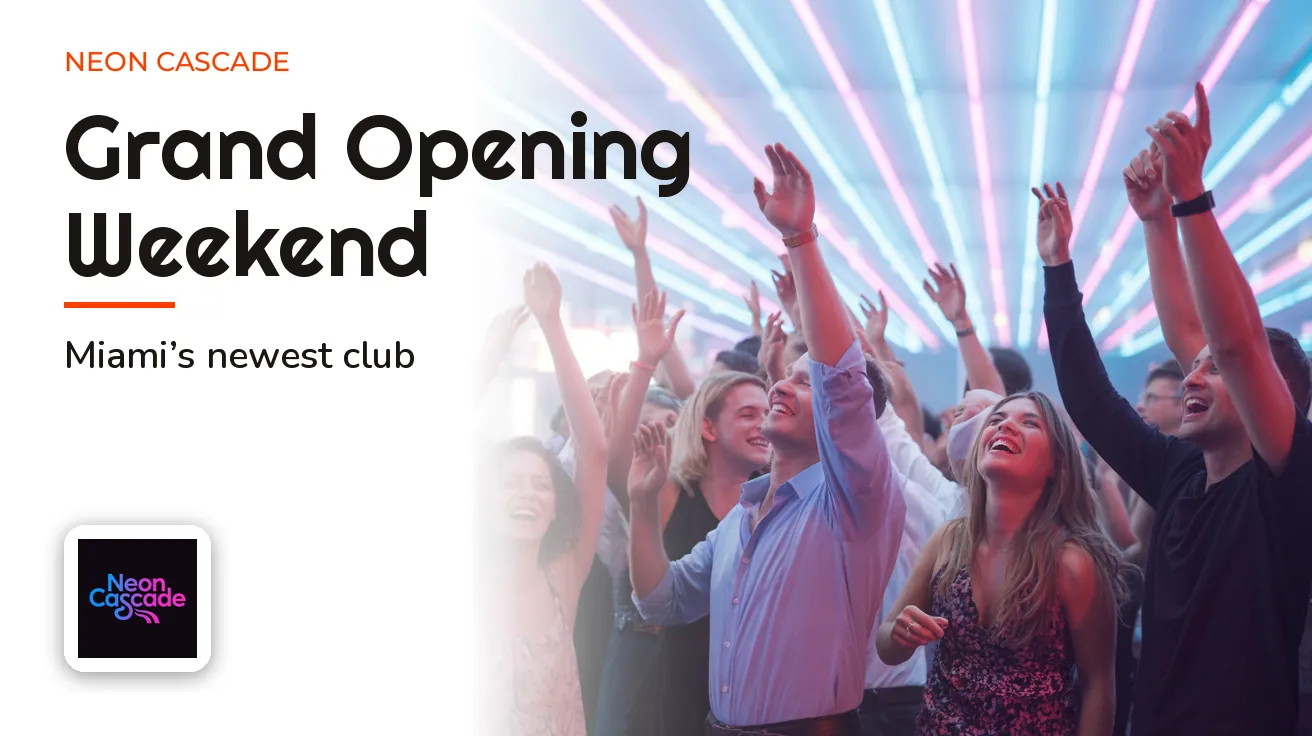 Neon Cascade — Website banner: GRAND OPENING WEEKEND