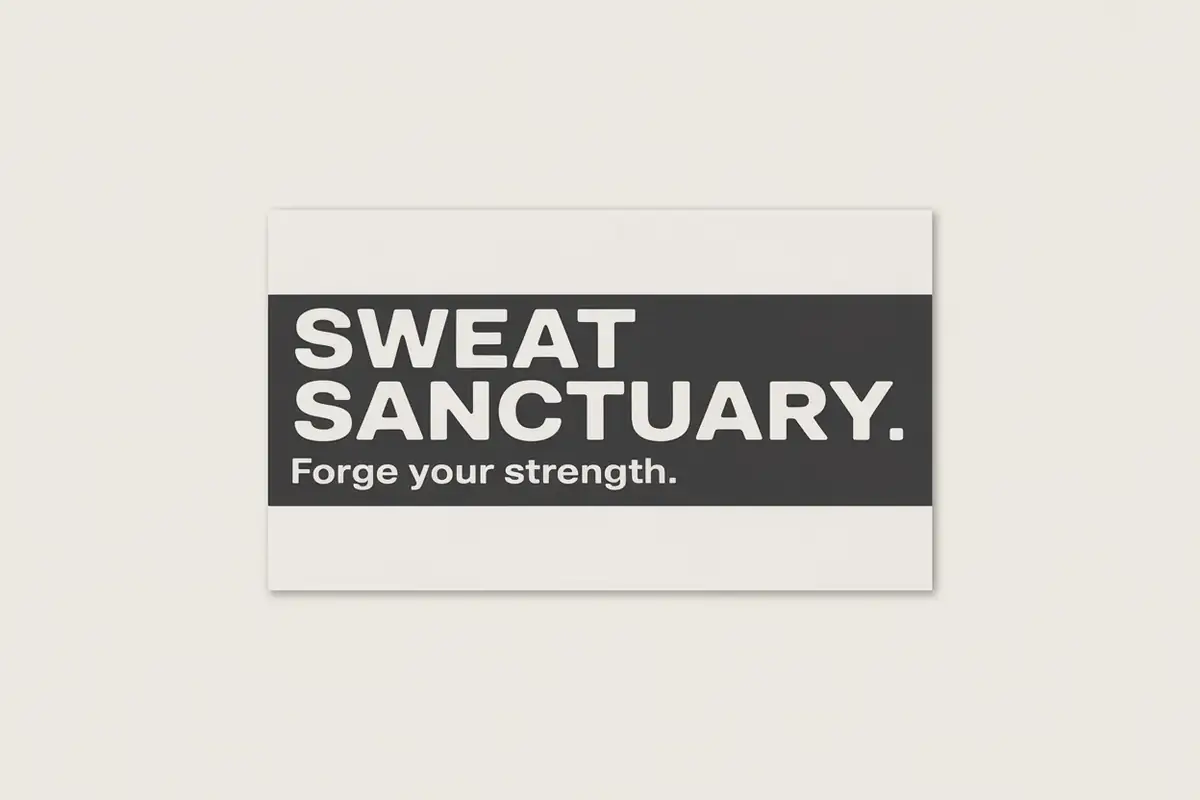 Sweat Sanctuary business card front, AI-made