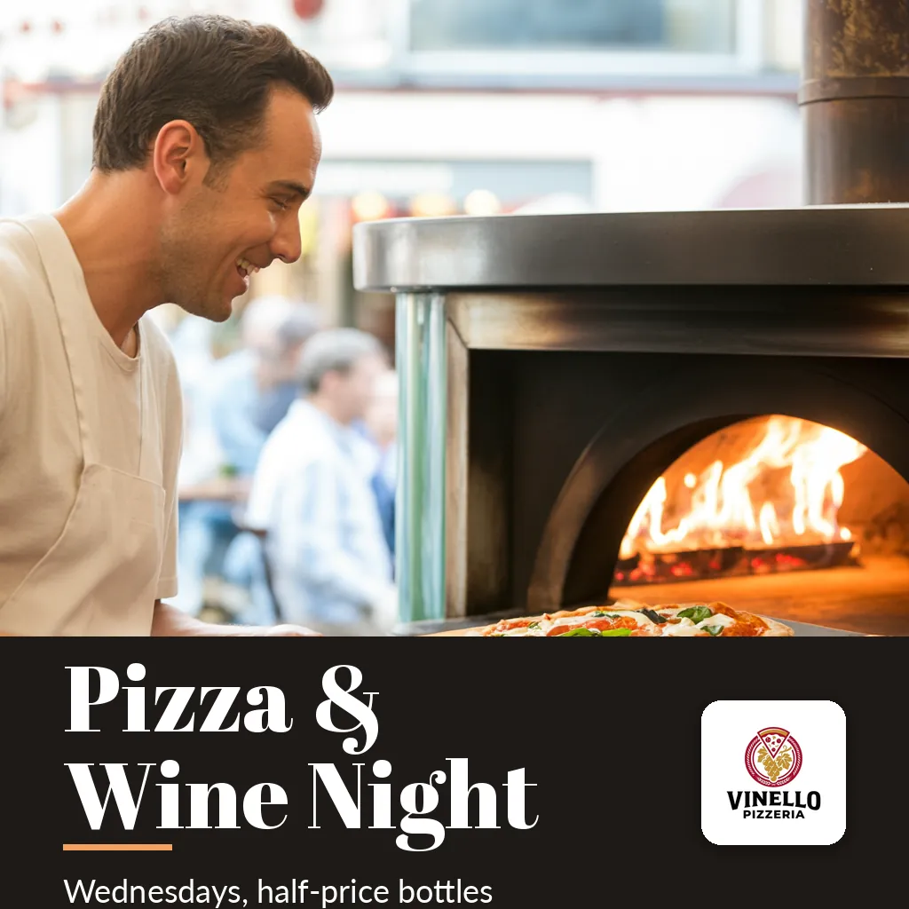 Vinello Pizzeria square social post, AI-made