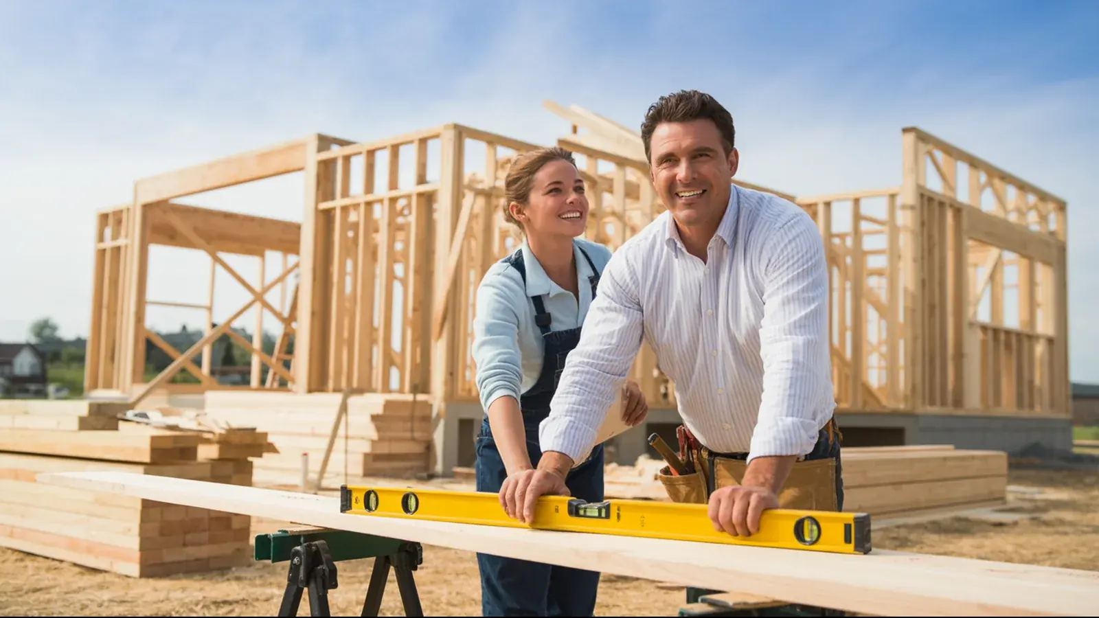 The owner of a construction company at work with a customer, in a bright real moment