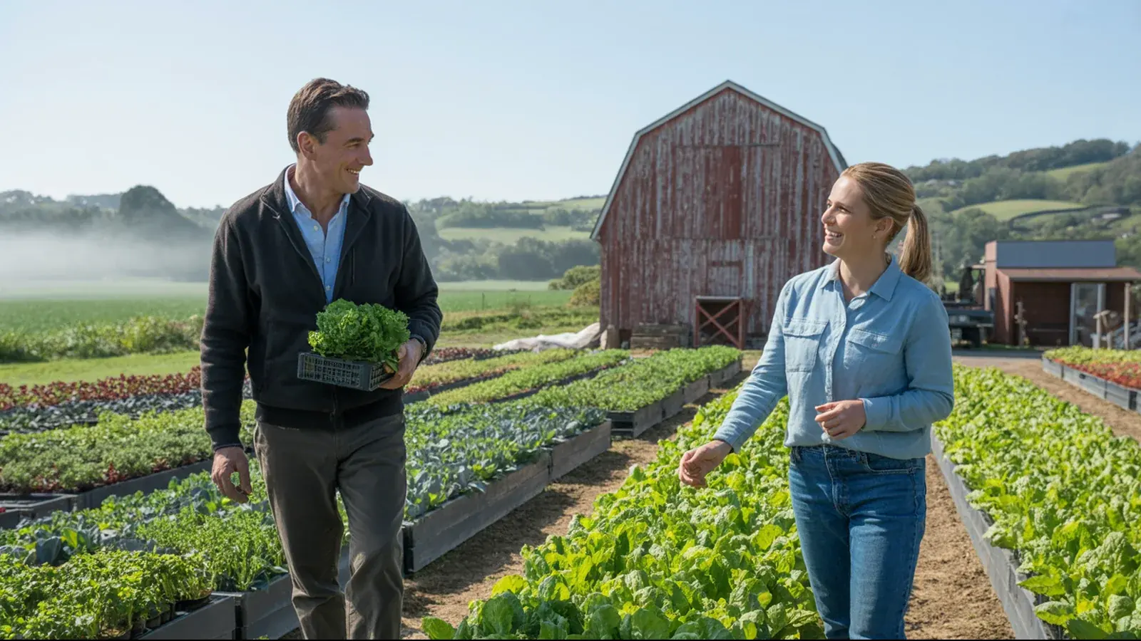 The owner of a farm at work with a customer, in a bright real moment
