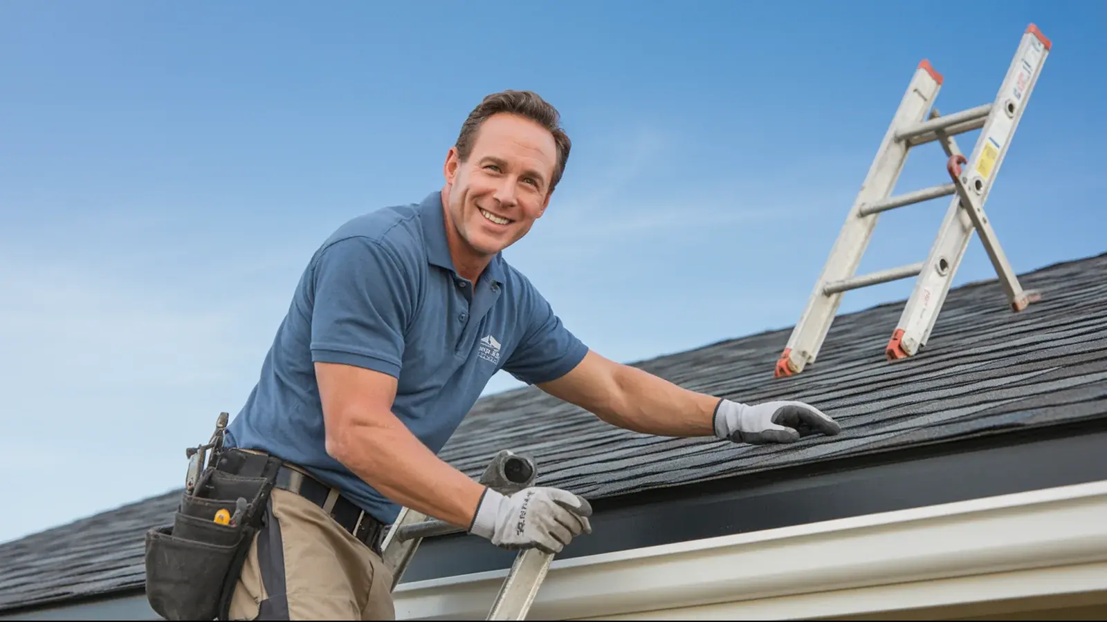 The owner of a roofing company at work with a customer, in a bright real moment