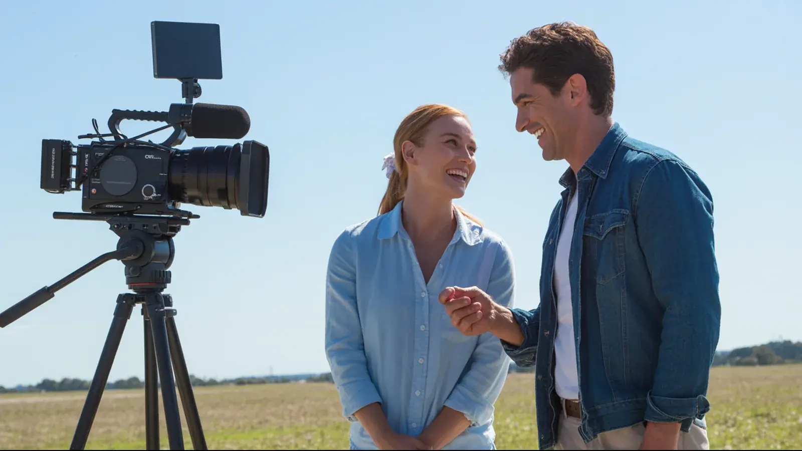 The owner of a videography business at work with a customer, in a bright real moment
